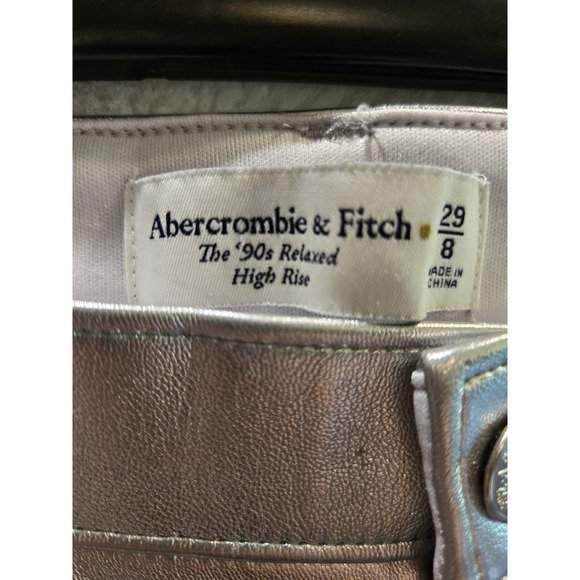 Abercrombie & Fitch  90's Relaxed High Rise Shiny Silver Pants‎ 29/8 Womens  8 - Picture 4 of 15